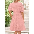 thumbnail image 3 of Vestido de verano KIRUNDO 2025, manga corta abullonada, ojales, rosa, 3 of 9