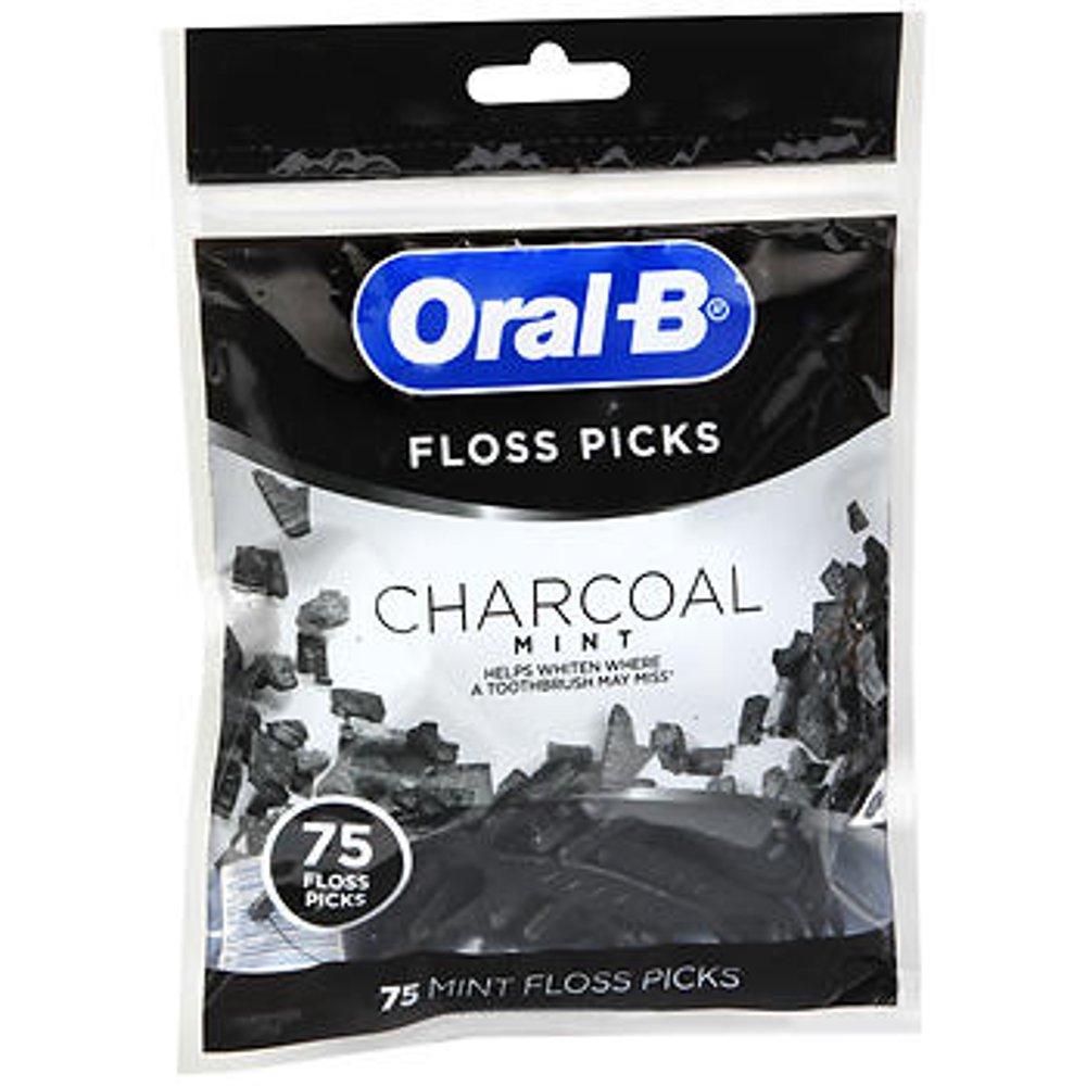 OralB Charcoal Mint Floss Picks 75 ct