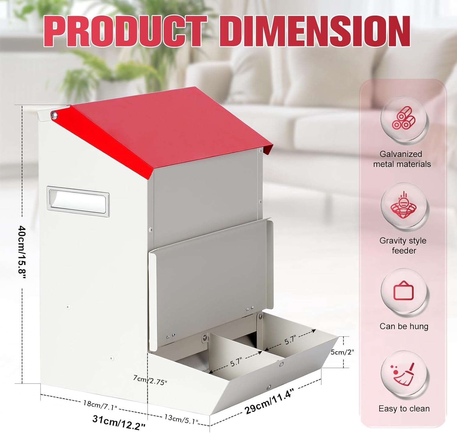 Automatic Cat Feeder 2 Cats,50cups/12L Automatic Pet Feeders Large Capacity Outdoor Galvanized Steel Multiple Cats Feeder Gravity Dog Dry Food Dispenser with Lid