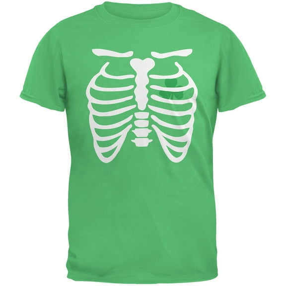 St. Patrick's Day - Shamrock Heart Skeleton Irish Green Adult T-Shirt - Large