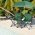 thumbnail image 2 of MAT EXPERT Folding Double Camp Chair w/Removable Umbrella, Portable Picnic Chair w/Mini Table, Chair Set w/Beverage Holder, Portable Loveseat Camp Chairs for Beach, Backyard, Poolside (Green), 2 of 18