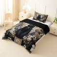 thumbnail image 2 of Homewish Skull Black Cat Twin Comforter Sets,Vintage Flowers Bedding Set,Cream Black,Halloween Duvet,Black Reversible,2pcs,1 Comforter and 1 Pillowcase, 2 of 7