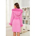 thumbnail image 2 of HEARTNICE Women Plush Short Robe, Hooded Fleece Bathrobe Fluffy Warm Cute Spa Robe,(Rose,S-M), 2 of 4
