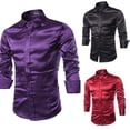thumbnail image 3 of CENL Mens Shiny Silk Tops Long Sleeve Paisley Solid Dress Shirts Business Blouse, 3 of 7