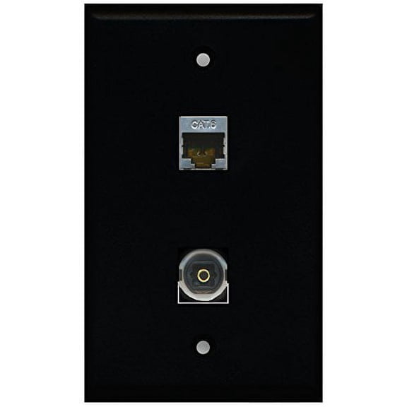 RiteAV - Black 1 Port Shielded Cat6 Ethernet 1 Port Toslink Wall Plate