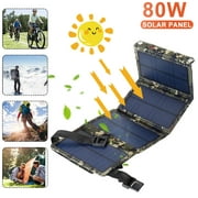 JLLOM 80W USB Solar Panel Folding Power Bank Outdoor Camping Hiking Phone Charger USA