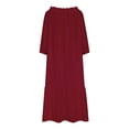 thumbnail image 4 of AherBiu Robe Longue à Manches 3/4 pour Femmes, Col Rond Smocké, Droite, Ample, Décontractée, 4 of 6