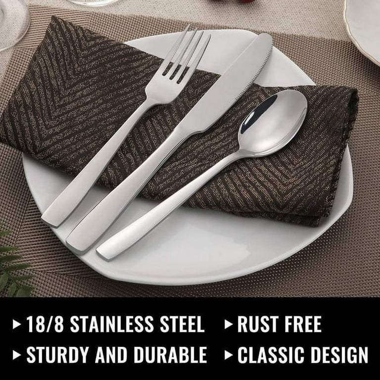 Walchoice 48 Pieces Black Silverware Set, Matte Flatware Cutlery Set with Steak Knives, Metal Tableware Service for 8, Square Handle & Satin Finish