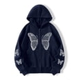 thumbnail image 2 of Women Sweatshirts Clearance Sale Fall Winter Loose Fit Hooded Long Sleeve Blouson Drop Shoulder Drawstring Butterfly Print Leisure Polyester Hoodies Sweatshirts(Navy,L), 2 of 4
