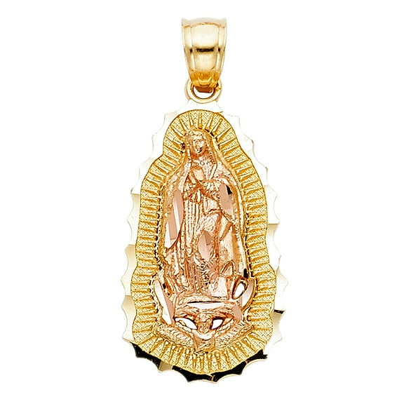 Wellingsale 14K Two 2 Tone Rose and Yellow Gold Polished Milgrain Religious Our Lady Of Guadalupe Pendant