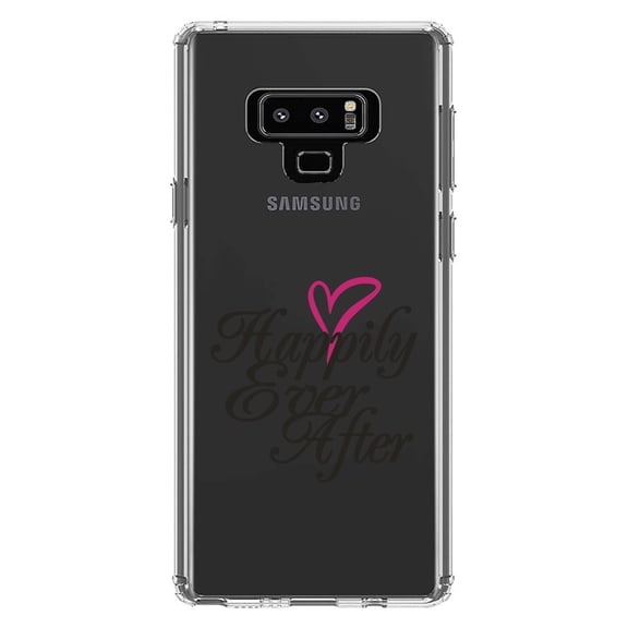 DistinctInk Clear Shockproof Hybrid Case for Samsung Galaxy Note 9 - TPU Bumper Acrylic Back Tempered Glass Screen Protector - Happily Ever After Heart