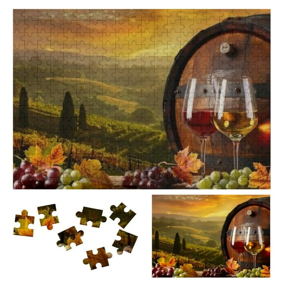 Shiartex Grapes Wine Barrel Wooden Jigsaw Puzzle Challenging Difficult Wood Puzzles for Adults Gift for Family Friends 300 PCS