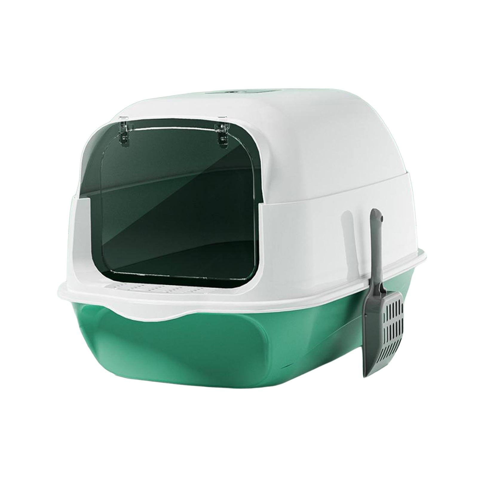 Hooded Cat Litter Box with Door Enclosed and Covered Cat Toilet Kitten Potty Green