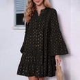 thumbnail image 2 of ICHUANYI Women's Summer Spring New Print Stamping Pressure Pleated Flare Sleeve Loose V-Neck Dresses Long Sleeve V-Neck Dresses, 2 of 7