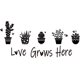 thumbnail image 1 of Adhesivo de pared de PVC con texto "El amor crece aquí", diseño de cactus en maceta, vinilo decorativo, frases cálidas, autoadhesivo., 1 of 8