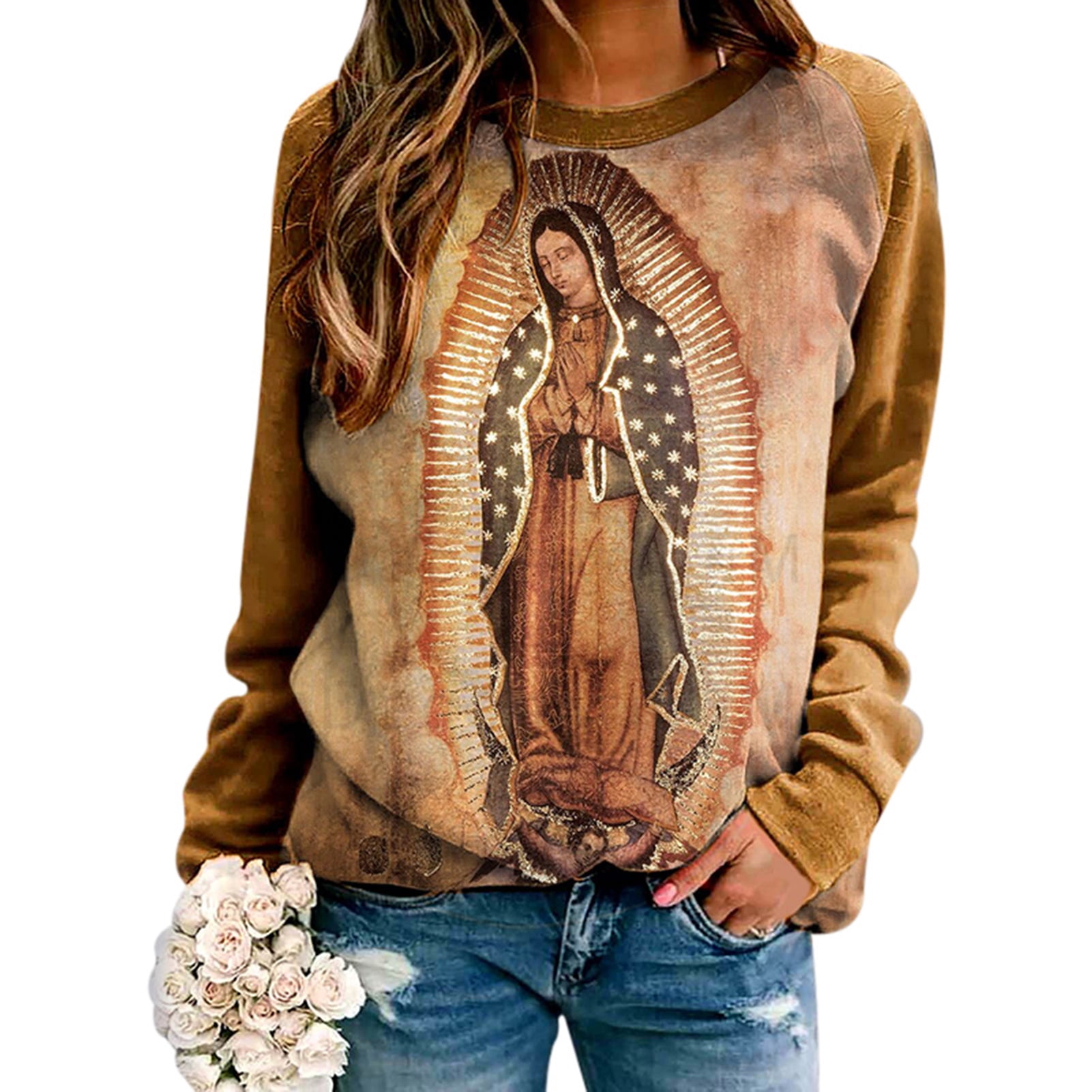 Women's Original Lady of Guadalupe Virgin Mary Sweatshirt Long Sleeve Top -