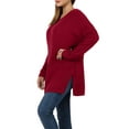 thumbnail image 4 of J. METHOD Women’s Knit Sweater Long Sleeve Round Neck Thermal Waffle Warm Casual Tunic Pullover Side Slit Knitted Top NEWT392 Cabernet XL, 4 of 5