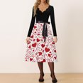 thumbnail image 2 of Valentine Dress for Women Long Sleeve V-Neck Cocktail Dresses with Belt Love Heart Printing A-Line Dress Pink XL, 2 of 4