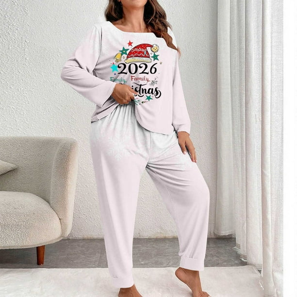 Conjunto de pantalones y blusa de poliéster para mujer, de manga larga, con estampado de moda, informal, para estar en casa, talla grande