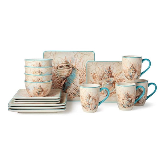 Escape to the Sea 16-Piece Multi-Colored Ceramic Dinnerware Set