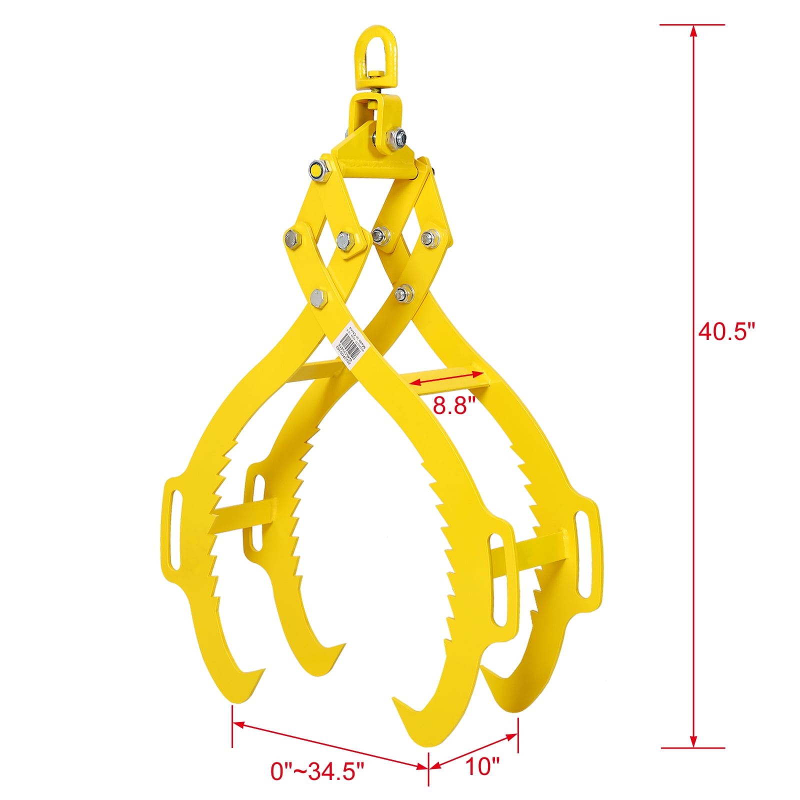 4 Claw Logging Tongs 32” Opening, 3300 Lb Capacity Grabber for Skidding & Lifting Firewood, Timber, Poles with Truck, Tractor, ATV - Red Powder Coated, Heavy Duty Logging Tool