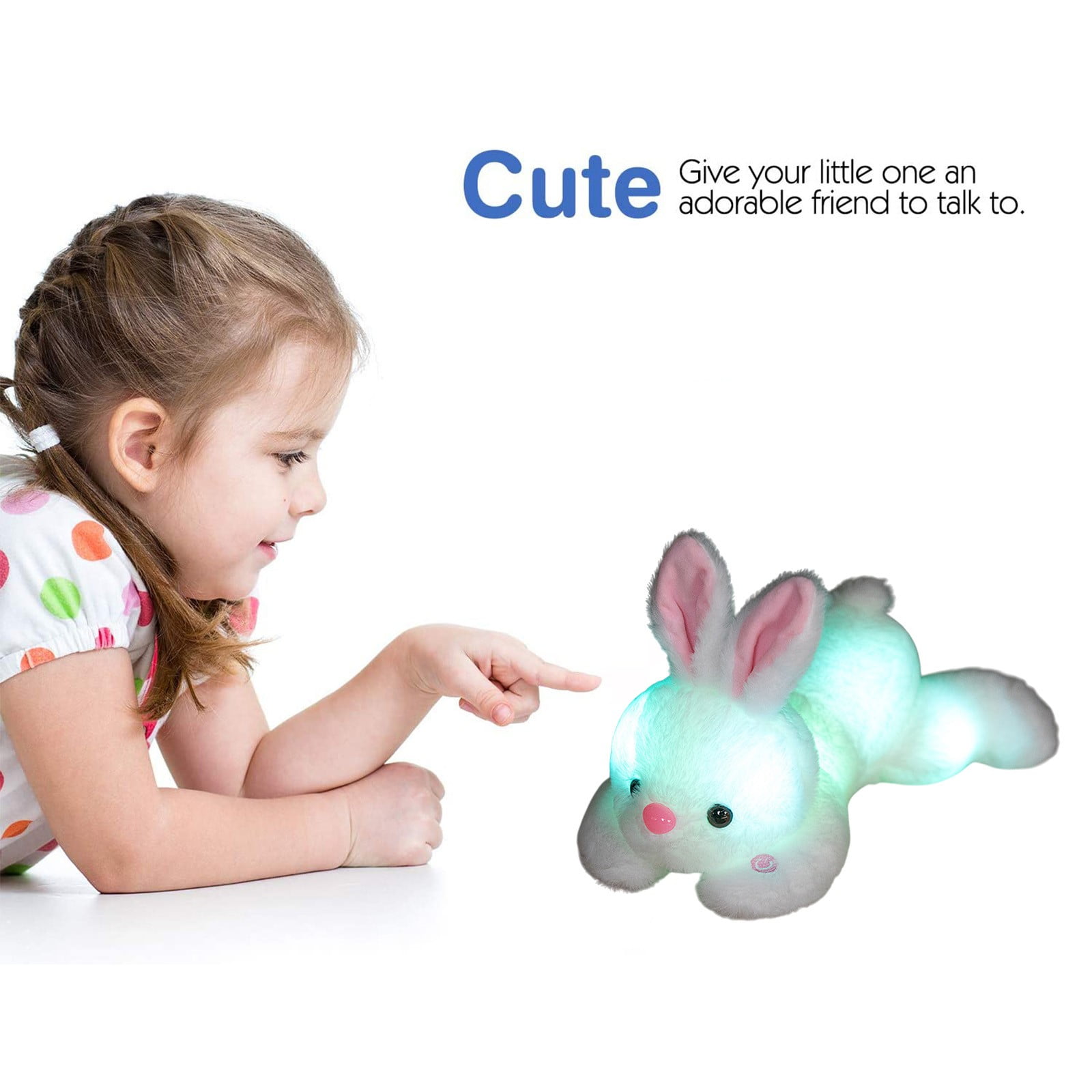 Edunwind Light up Plush Bunny Rabbit Stuffed Animal Rabbit Plushie Toy Baby Toys Clearance Glow in The Dark Bedtime Companion Easter Bunny Gift for Kids
