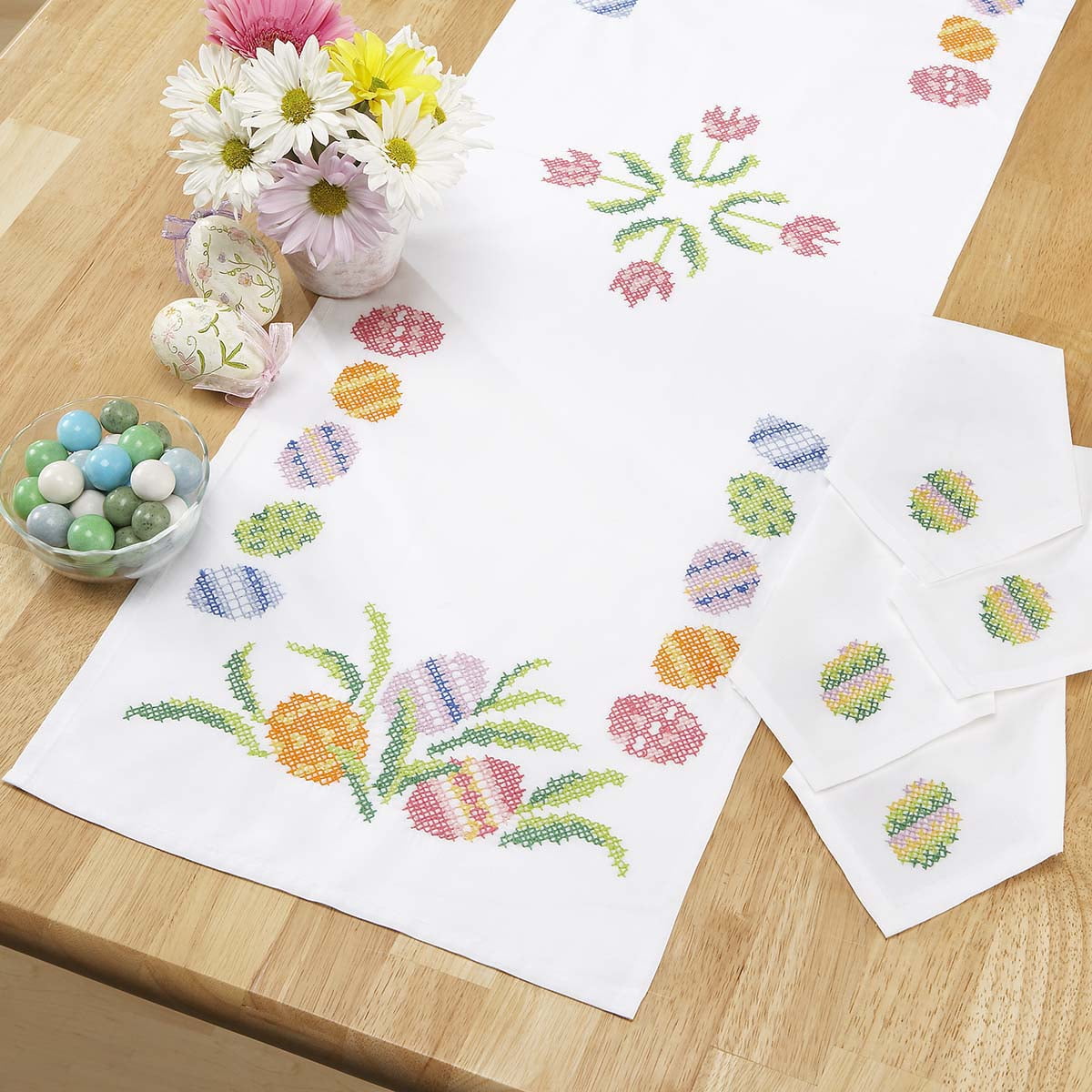 Herrschners® Easter Time Table Runner & Napkins Stamped CrossStitch