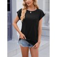 thumbnail image 2 of TEMOFON T-Shirts for Women Summer Tops Short Cap Sleeve Shirts Casual Loose Fit Solid Tank Top With Pocket Ladies Tunic Tops Blouses Black, 2 of 4