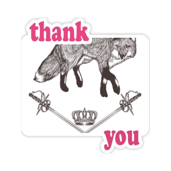 Fox Crown Animal Baroque Style Thank You Stickers Quote Grateful