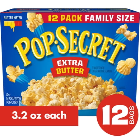 Pop Secret Microwave Popcorn, Extra Butter Flavor, 3.2 oz Sharing Bags, 12 Ct