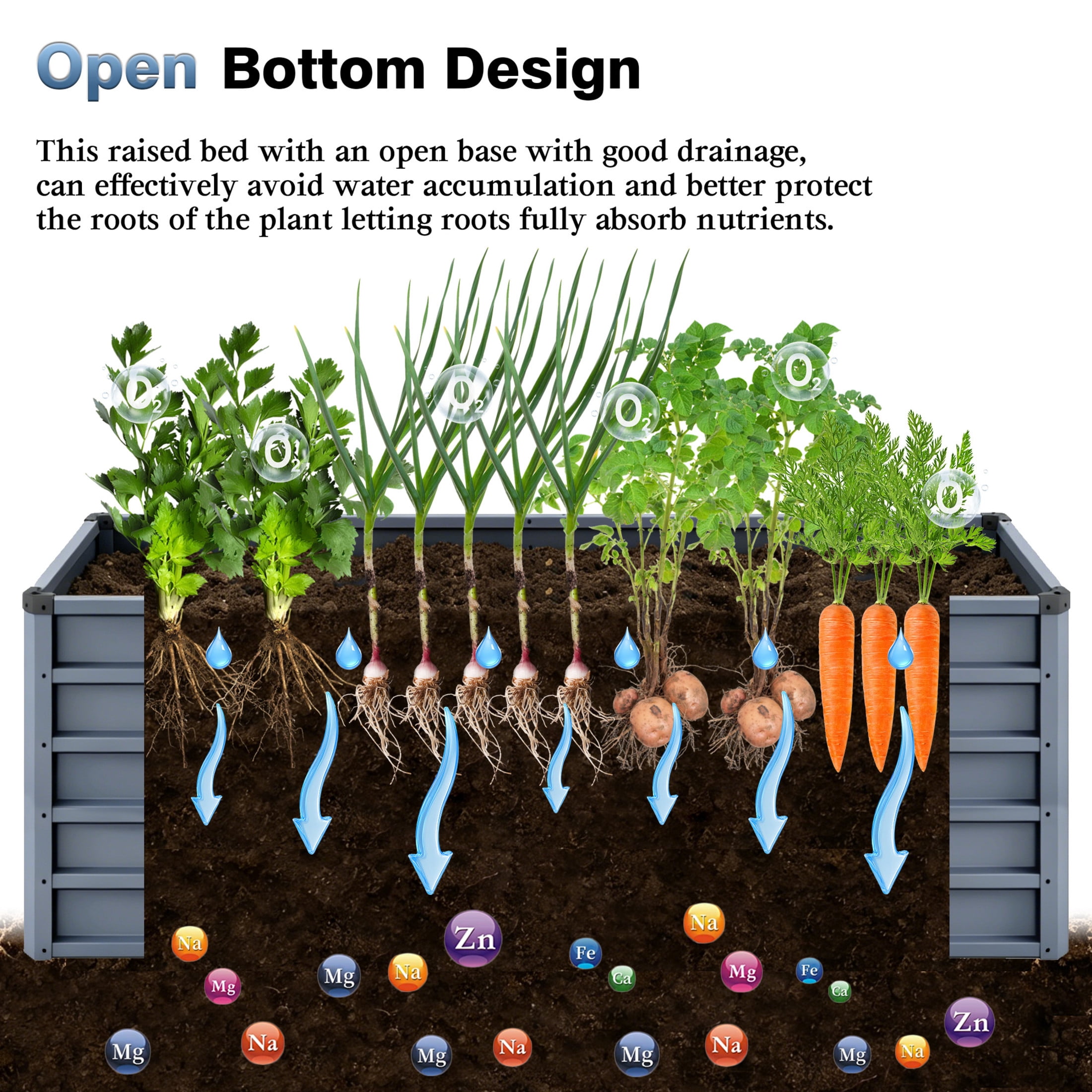 Noble House 6 x 3 x 2 FT Rectangular Raised Garden Bed, 269 Gallon Metal Planter Box, Gray