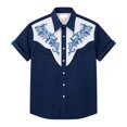 thumbnail image 4 of Western Embroidered Short Sleeve Button Down Shirts for Men Cowboy Print Casual Leisure Top Navy XXXXXL, 4 of 4