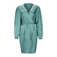 thumbnail image 6 of OSOLU Women Dresses Ladies Wedding Guest Dress Ruched Front Batwing Sleeve Spring Summer Autumn Elegant Solid Color Waist V-Neck Dress Classic Sundress Flowy Vacation Dress, 6 of 8