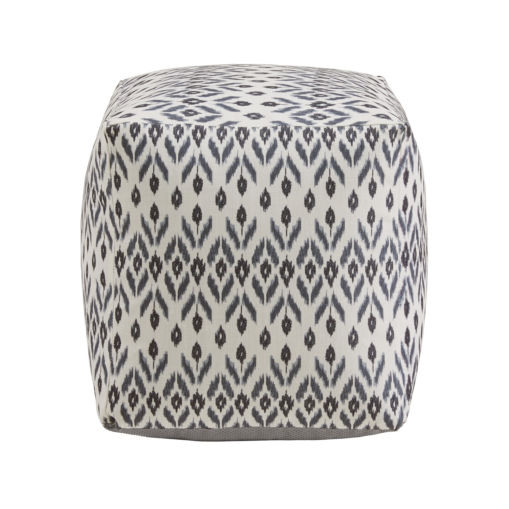 Weston Home Dinant Upholstered Square Pouf Ottoman, Ivory & Blue Abstract Diamond Pattern Fabric