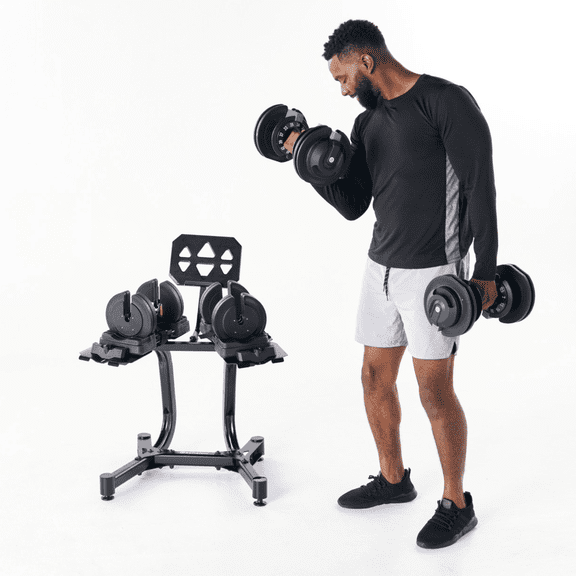 Echelon Adjustable Dumbbells Set 752.5 lbs with Stand, Quick Weight Adjustment, Space-Saving Design