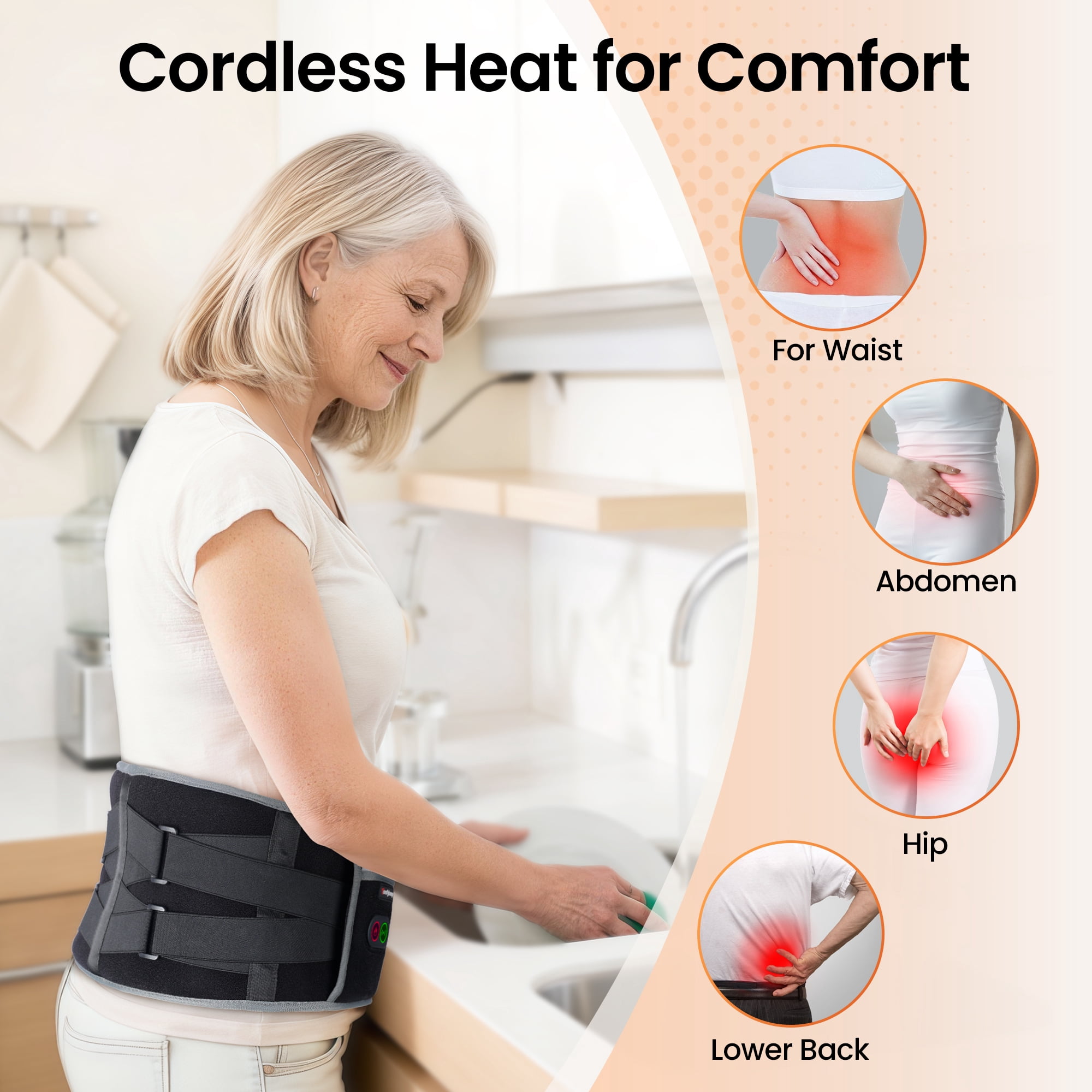 Comfytemp Cordless Heating Pad with Vibrating Massage for Back Discomfort, Battery Power Waist Belt, Gifts for Mom/Dad/Yourself, Black