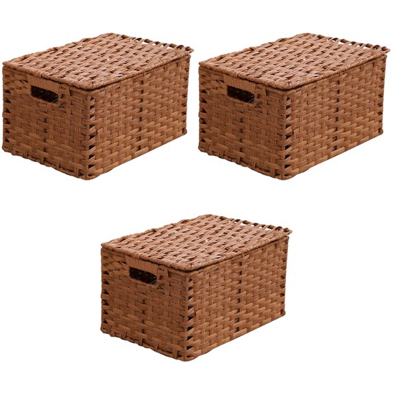3 Count Wicker Chest Toy Bin Storage Basket Woven
