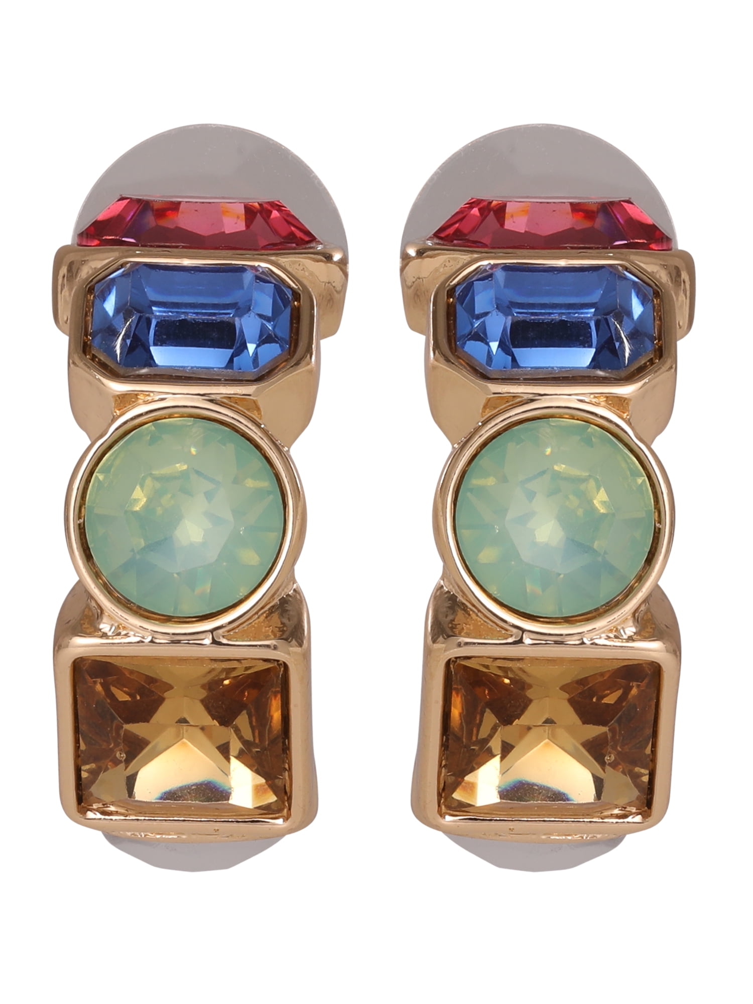 Jessica Simpson Multi Color Stone Half Hoop Earrings