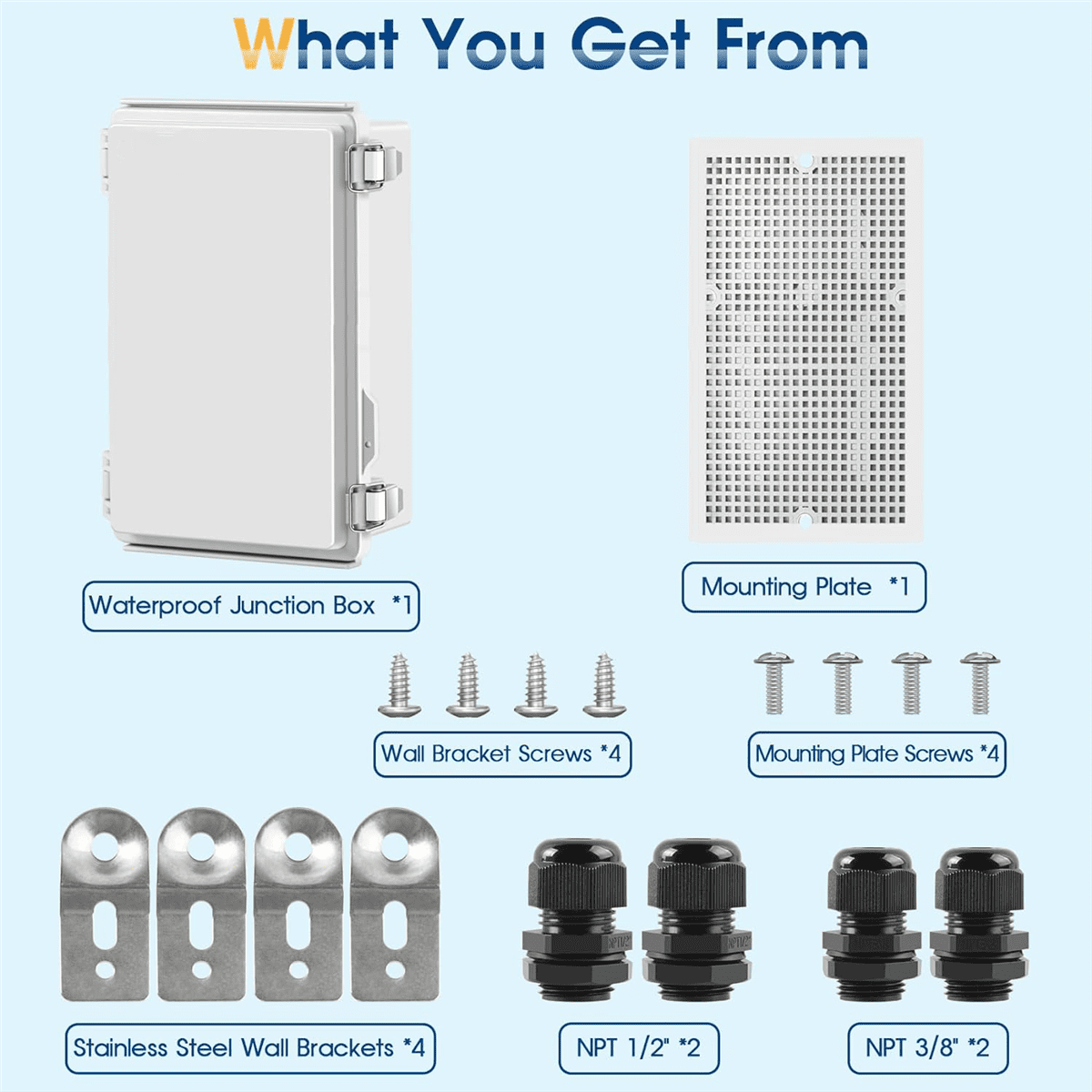 Waterproof Outdoor Project ABS Junction Box IP67 Weatherproof Dustproof Enclosure with Hinged Cover, Mounting Plate