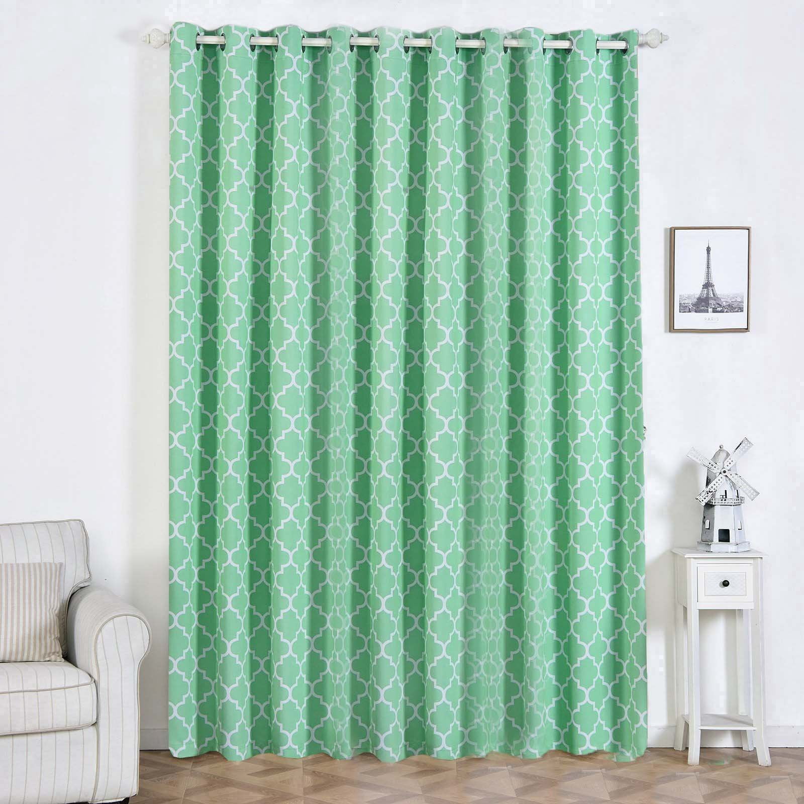 Lattice Print Curtains | 2 Packs | White & Mint Blackout Curtains | 52