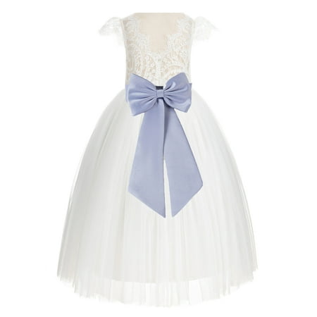 

Ivory Lace V-Back Cap Sleeves Flower Girl Dress Special Occasions 622T