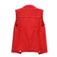 thumbnail image 4 of Clearance Sale!! Women's Ripped Lapel Collar Button Up Sleeveless Frayed Denim Vest Jacket Lightweight Cropped Jean Jackets Vest for Women Red XXL, 4 of 4