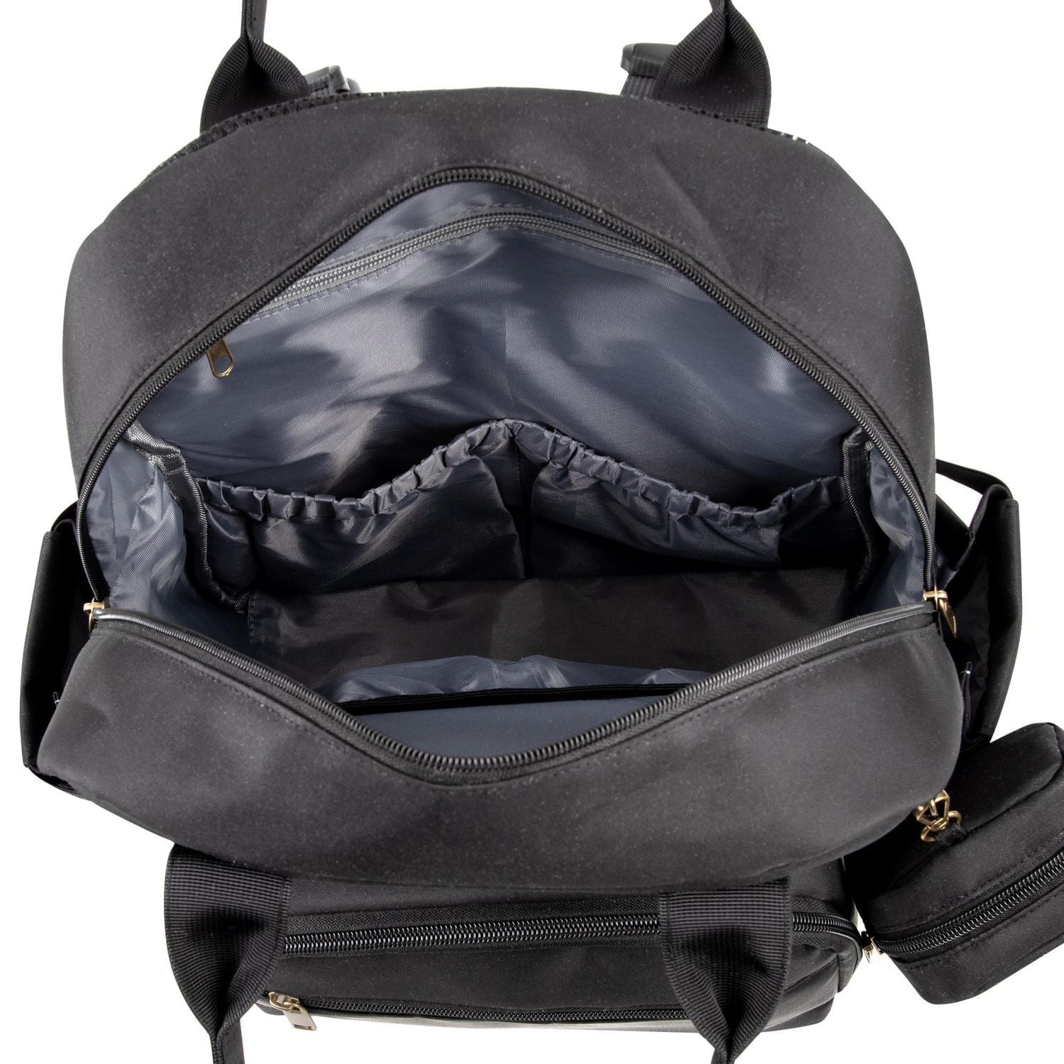 Baby Essentials ‘The Essential’ Multi-Pocket Mesh Padded Back Baby Diaper Bag Backpack with Insulated Bottle Pockets, Detachable Pacifier Pouch and Stroller Straps in Black