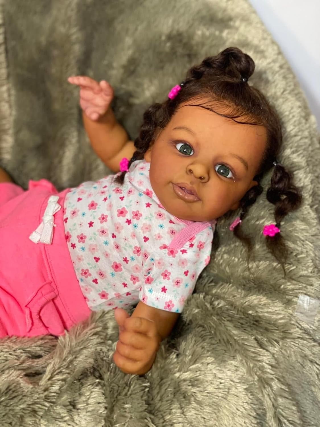 Realistic Reborn Baby Doll Black - 24 inch African Americans Lifelike Newborn Bebe Doll Girl Caramel Skin Soft Body Open Eyes Long Hair Real Life Like Baby Dolls Gifts