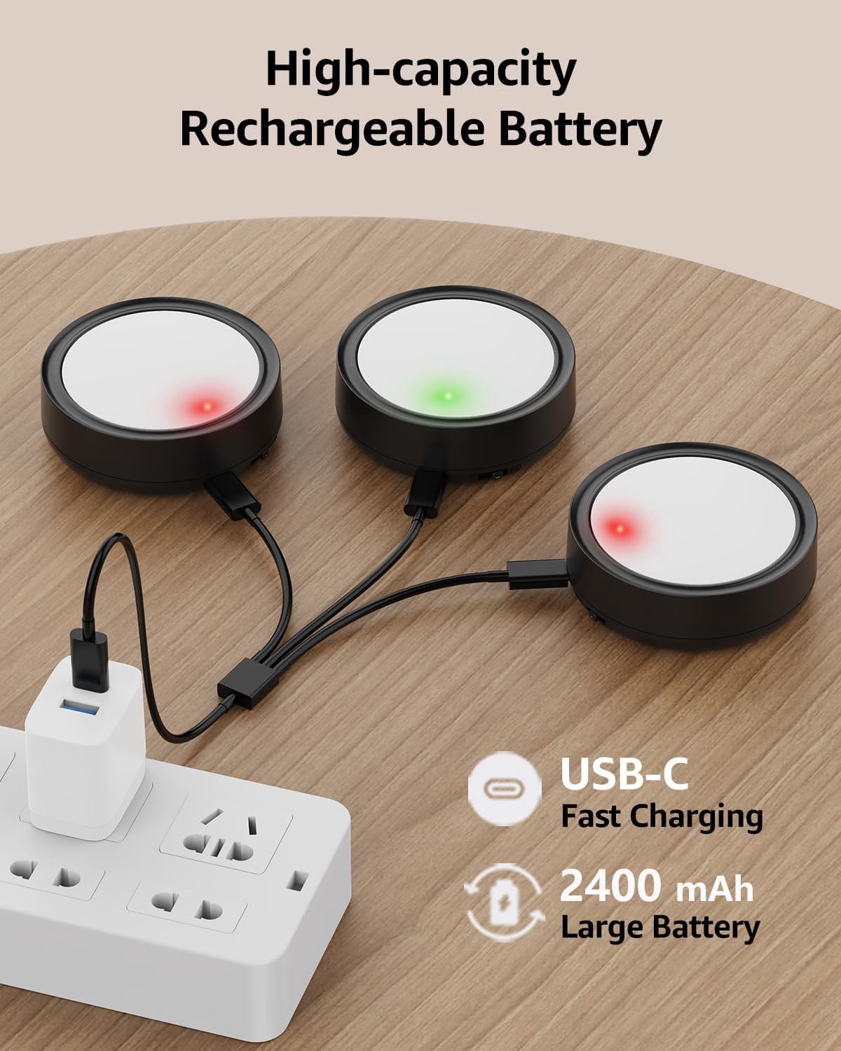 USB Rechargeable RGB Puck Lights with Remote 2400mAh Battery Operated Black Tap Light Magnetic Push Stick On Closet Lights Wireless LED Night Light Under Cabinet Lighting For Kitchen Counter Shelf