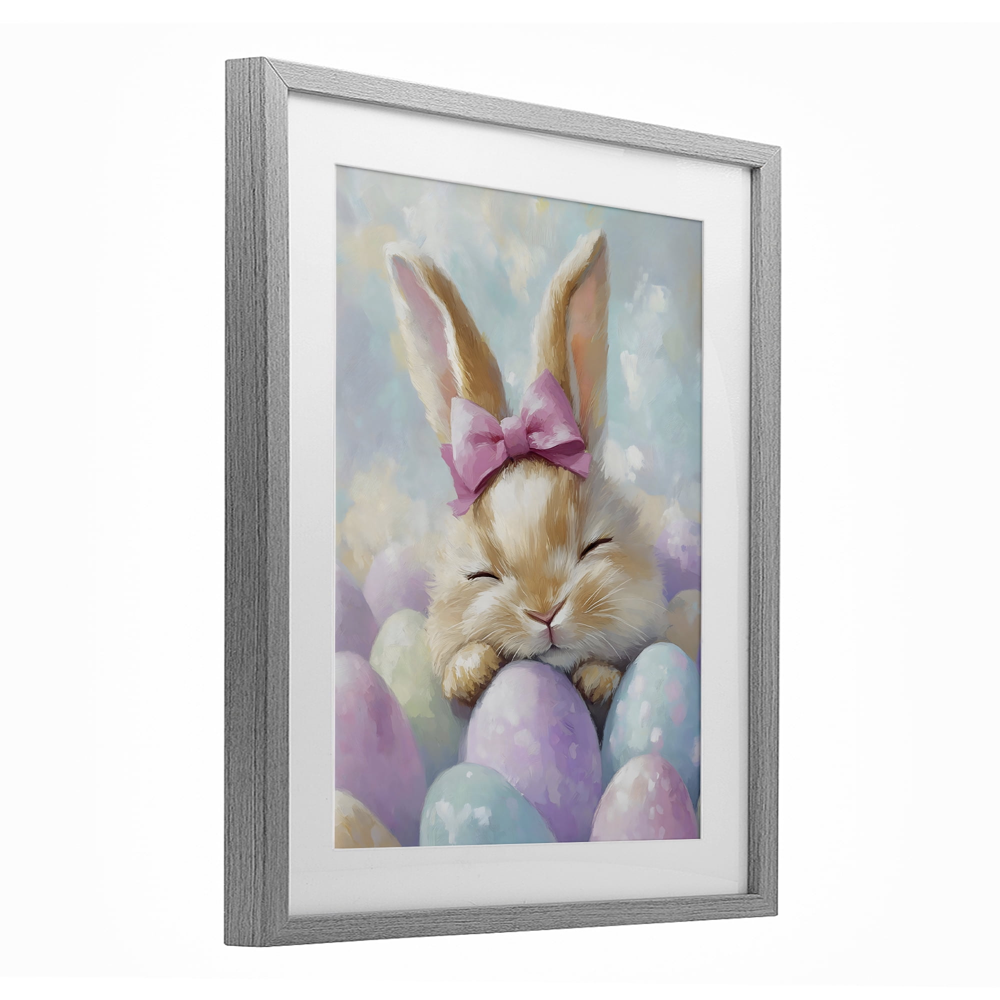 Stupell Industries Sleeping Easter Bunny with Eggs Gray Framed Print Under Glass, design by The Prints Vibe