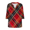 thumbnail image 4 of Casual Blouse for Women 3/4 Length Sleeve V Neck Button down Print Shirts Casual Loose Lightweight Tunic Tops (S, Red), 4 of 4