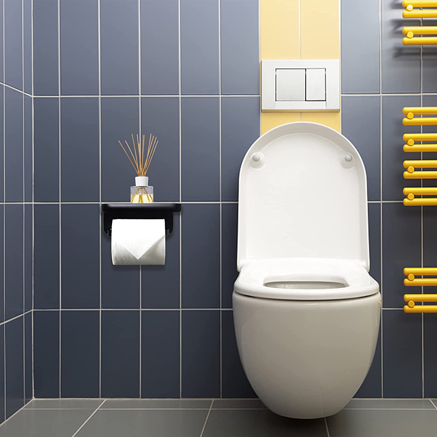 Porte Rouleau Papier Toilette Sans Perçage - Acier Inox SUS304 Noir, Longueur 16,8 Cm, Installation Adhésive Facile