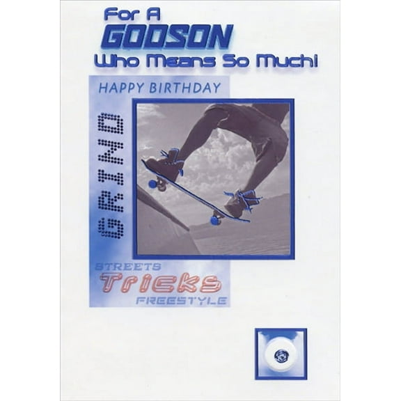 Designer Greetings Boy on Skateboard Blue Foil Birthday Card for Godson