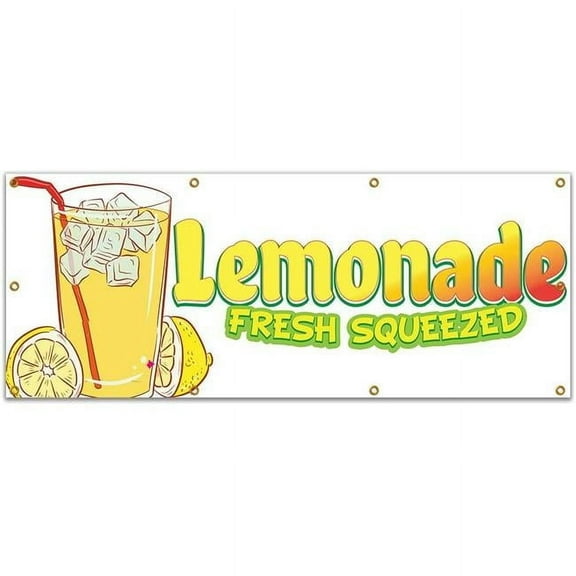 96 in. Lemonade Fresh Squeezed Banner with Concession Stand Food Truck Single Sided